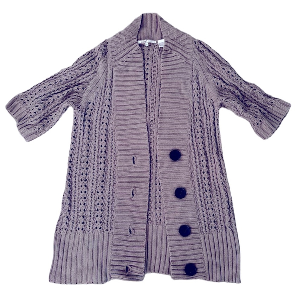 MINT BROWN TAN CHUNKY BUTTON FRONT CARDIGAN SWEATER